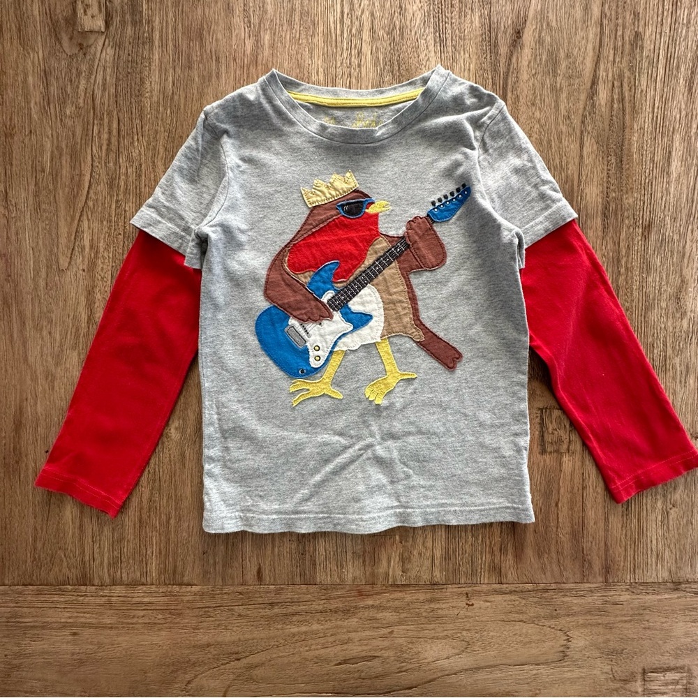 Kids Gray and Red Guitar Bird Shirt